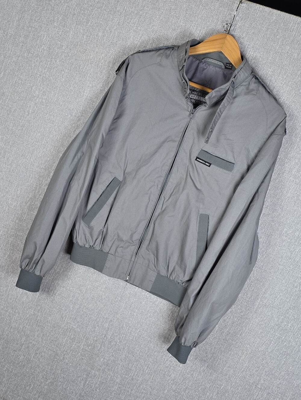 Vtg Members Only Racer Bomber Jacket Gray Mens Sz 42 (L)